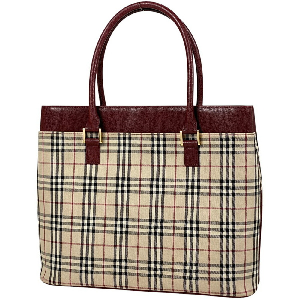 Burberry check handbag tote bag Nova canvas beige Burgundy Red